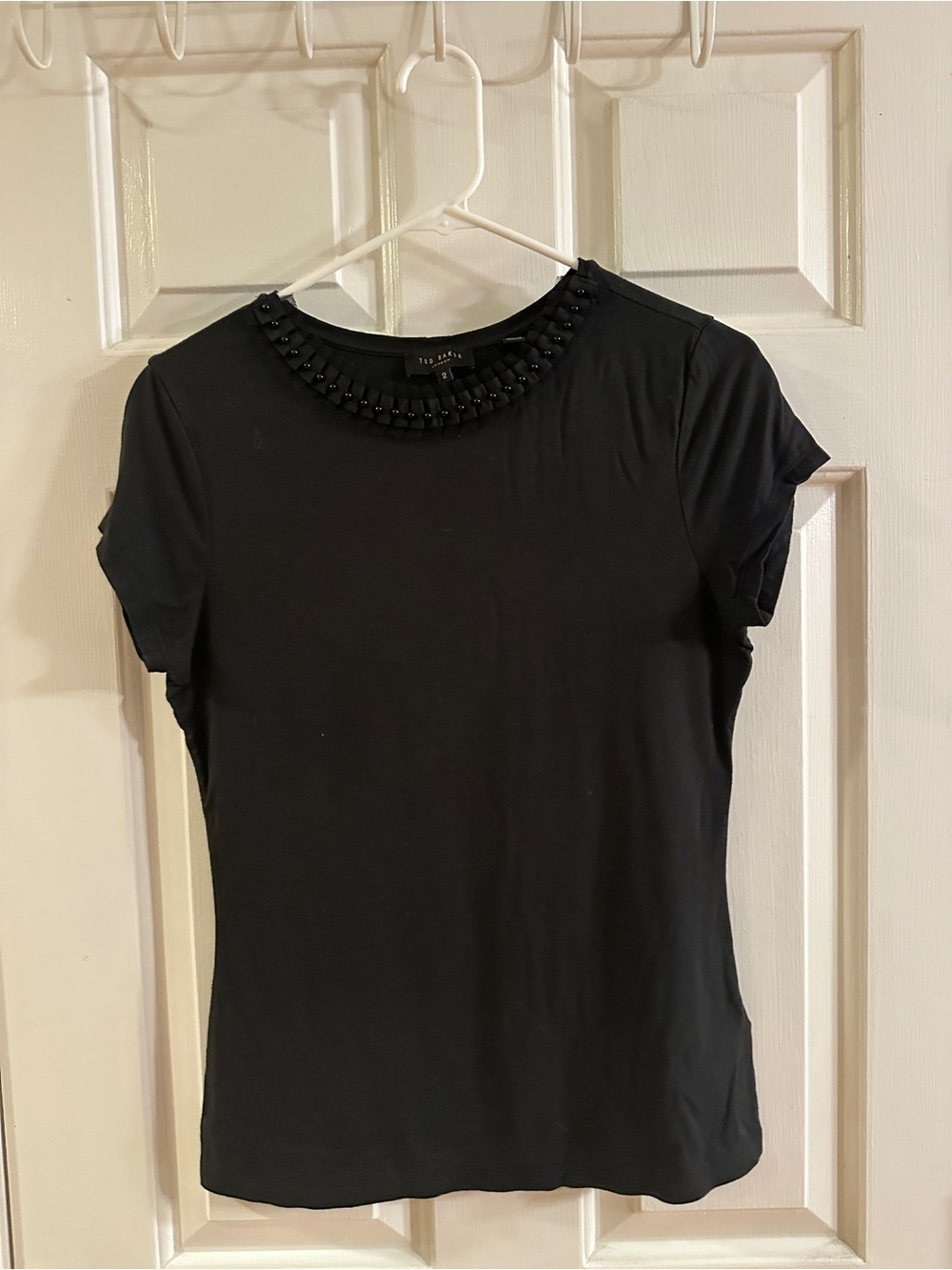 Ted Baker Black Short Sleeve Tee with Beaded Neckline